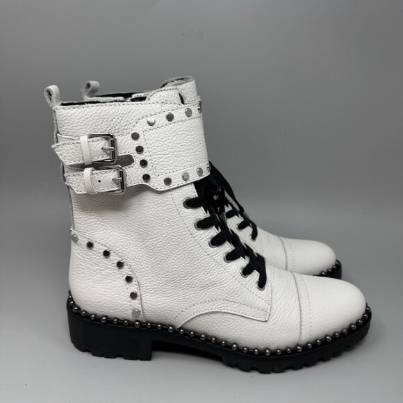 Sam Edelman Jennifer studded combat boots white leather size 8.5 New No Box - Picture 1 of 10